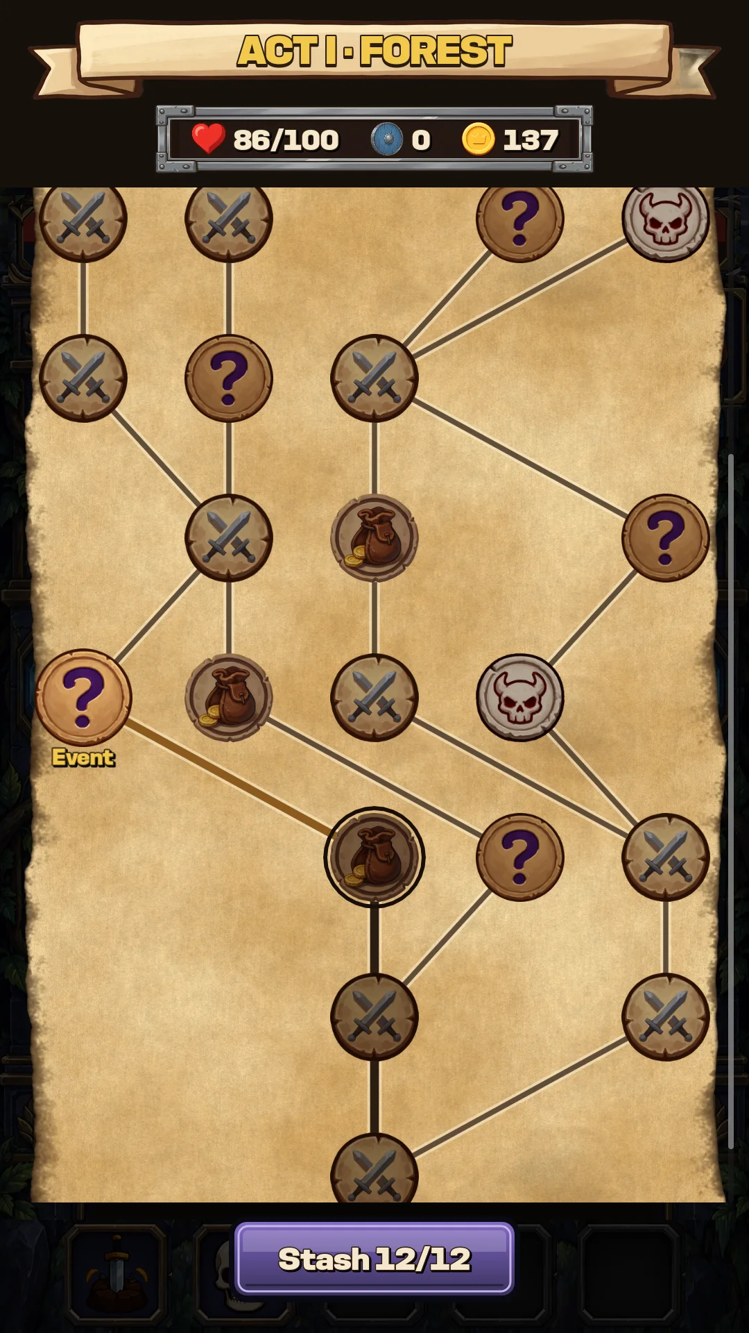 The branching map of Act I, the Forest