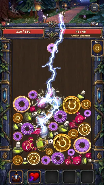 Chain lightning crackles through the Warlock's pit against the Goblin Shaman