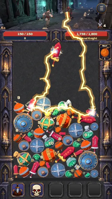 Golden lightning strikes through the Vanguard's pit against an Infernal Knight