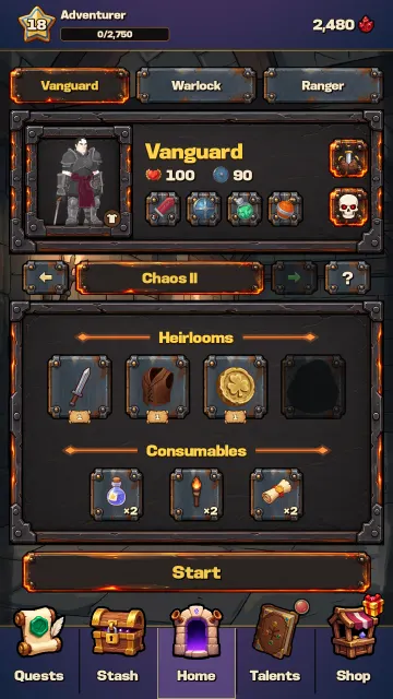 Starting an adventure with the Vanguard: Chaos level, heirlooms and consumables