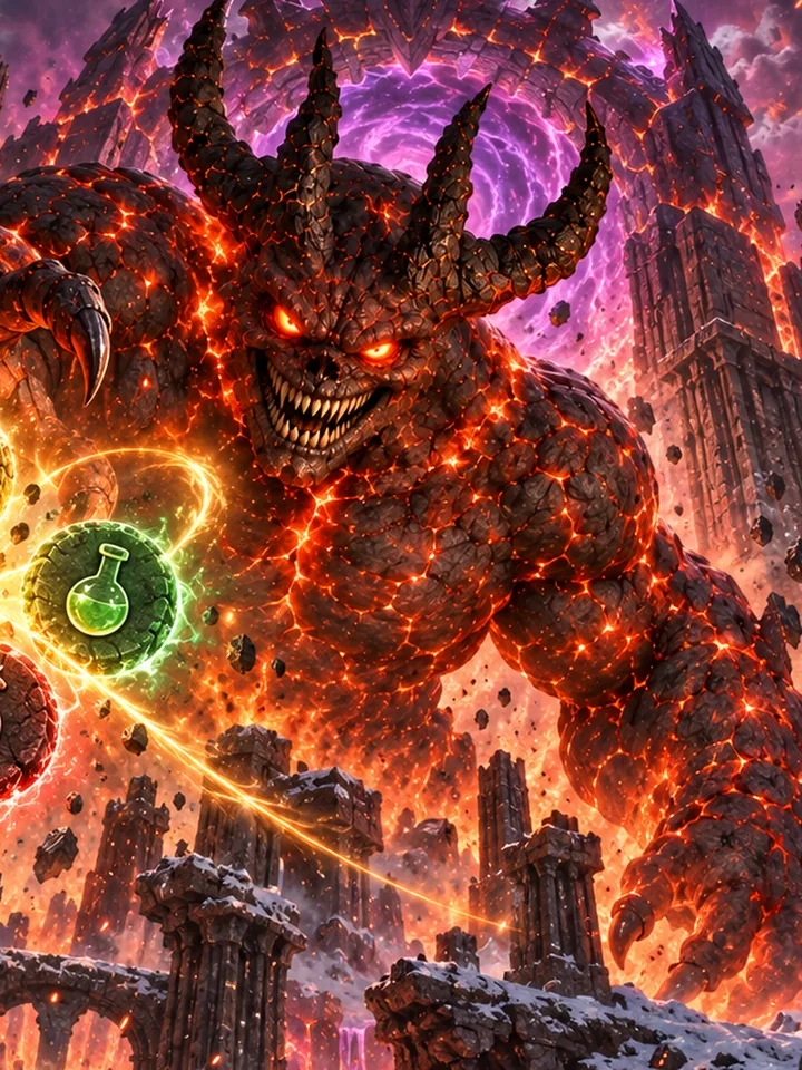 The demon Gorash, a giant of cracked lava rock